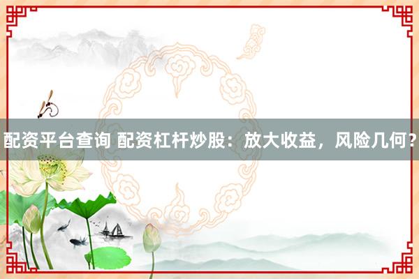 配資平臺(tái)查詢(xún) 配資杠桿炒股：放大收益，風(fēng)險(xiǎn)幾何？